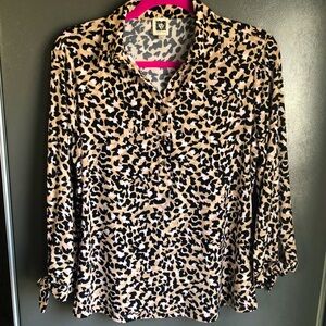 Anne Klein Tan/Pink Leopard Print Stretchy Top 3/4 Sleeve
